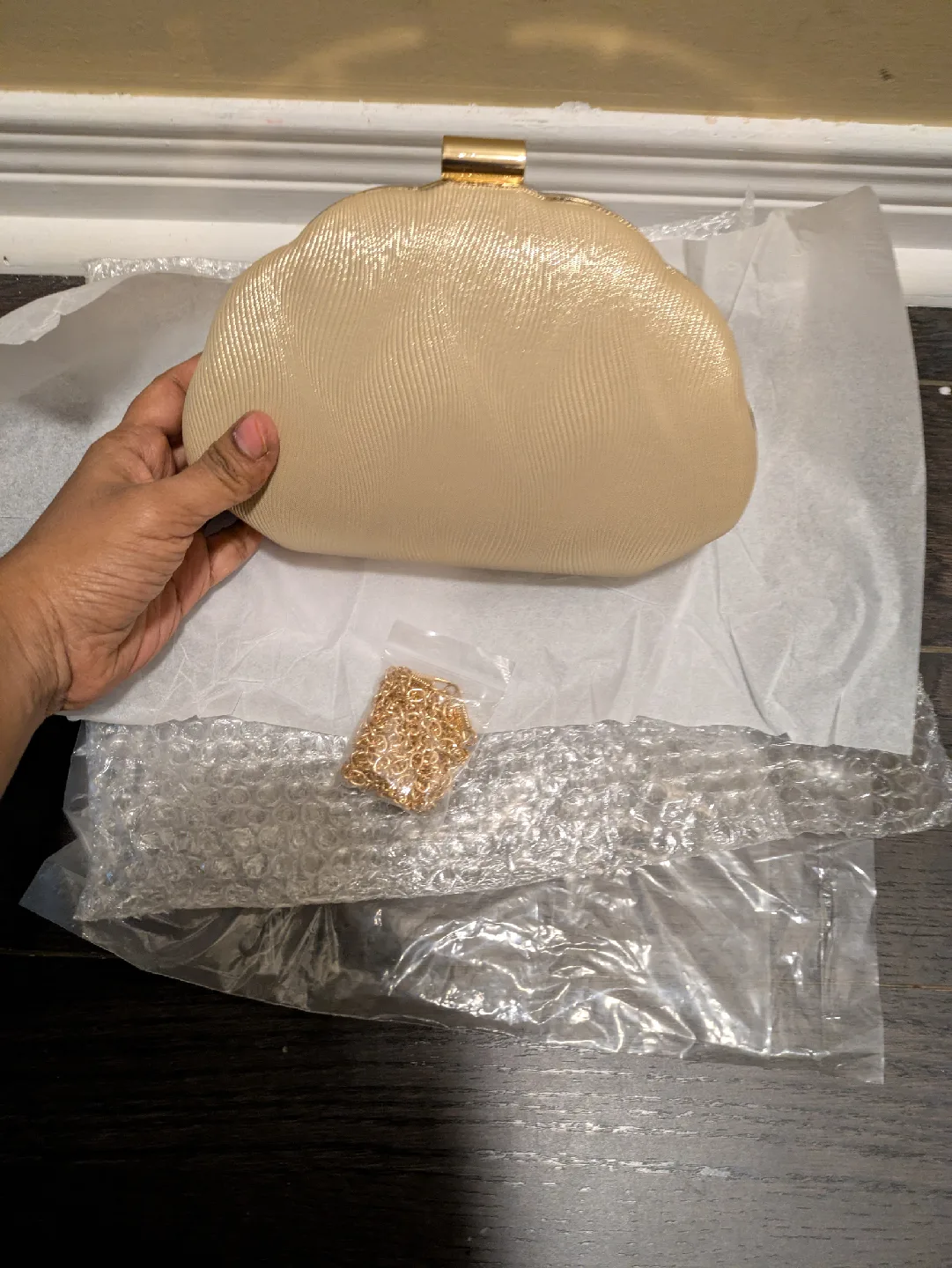 brand new Gold Clutch Purse with Chain Strap image indicator(10)