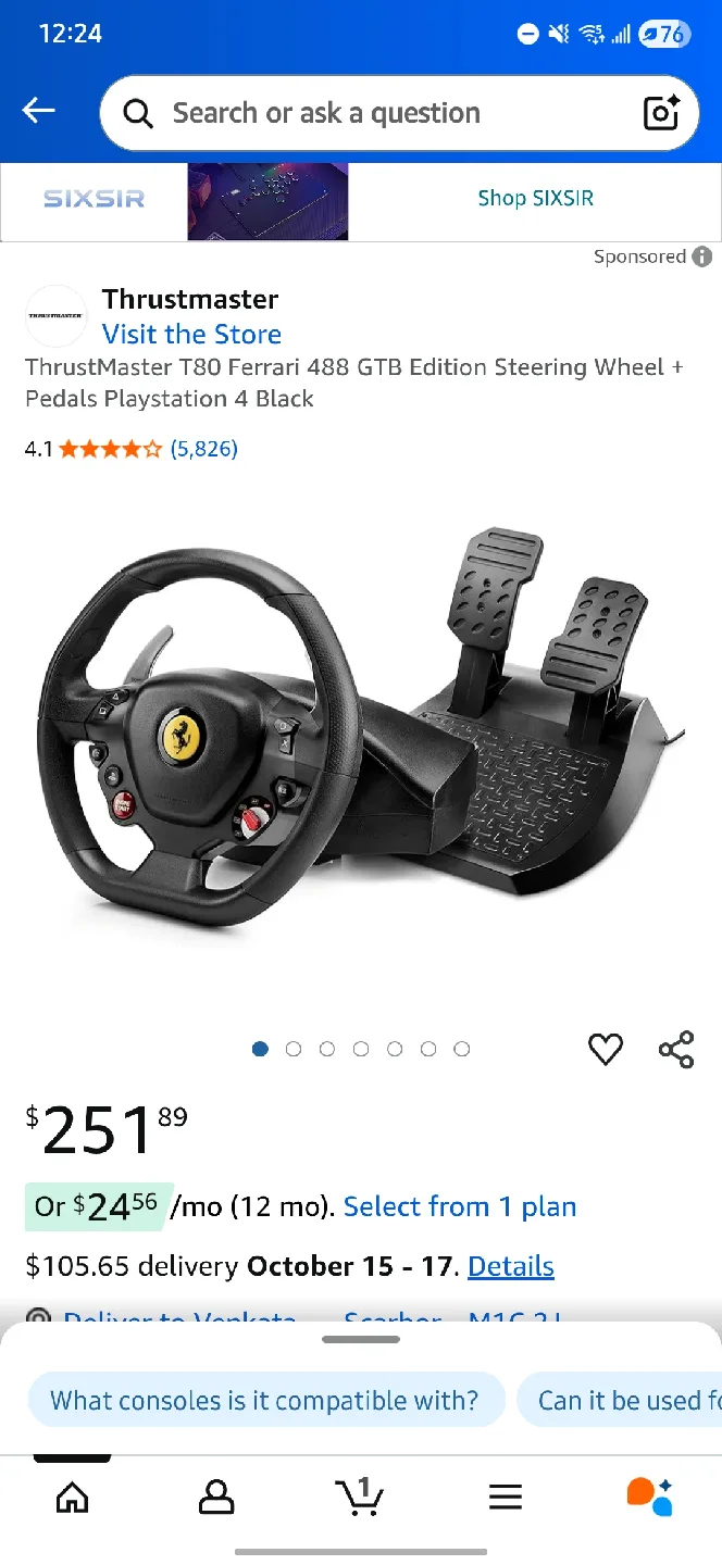 Thrustmaster T80 Ferrari 488 GTB Edition Steering Wheel image indicator(2)