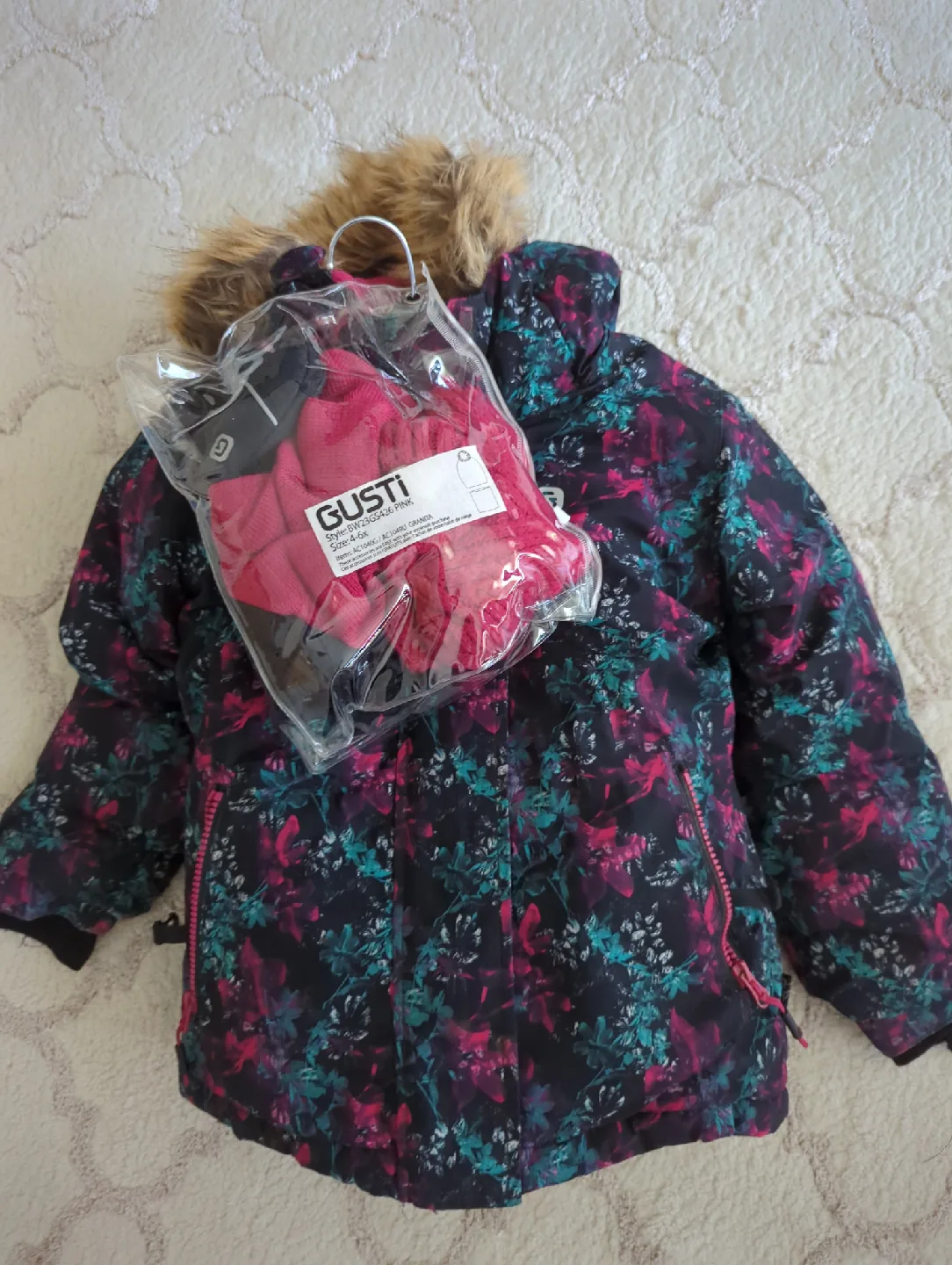 Girls' Size 6 Ski Suit - Pink Floral Pattern image indicator(2)