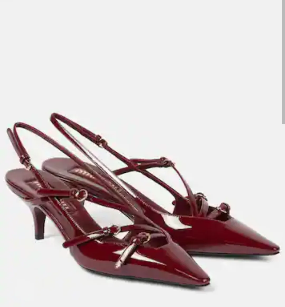 Miu Miu Patent Leather Slingback Heels Burgundy Kitten Heels image indicator(7)