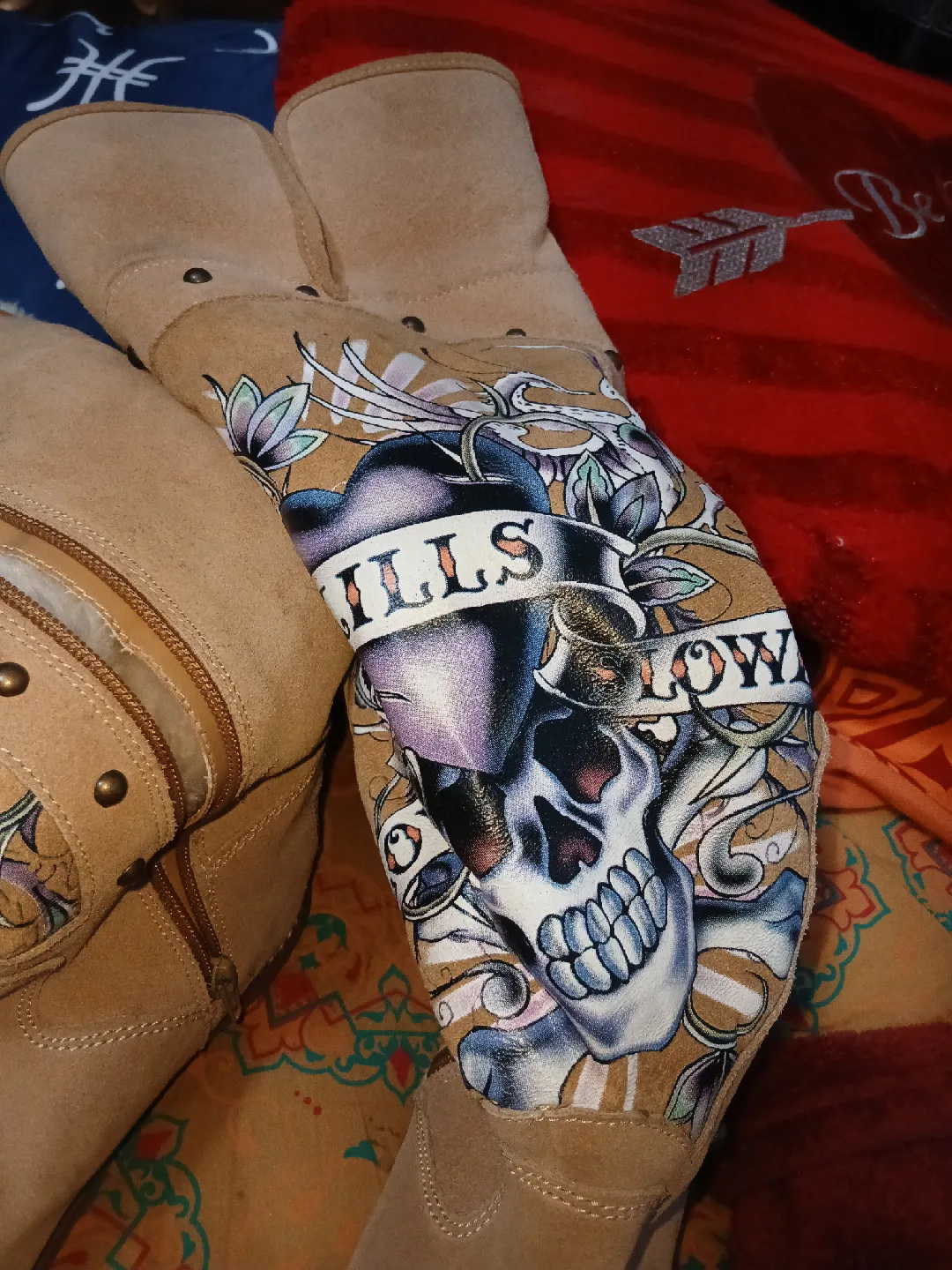 Ed Hardy Beige Suede Boots with Skull Design image indicator(4)