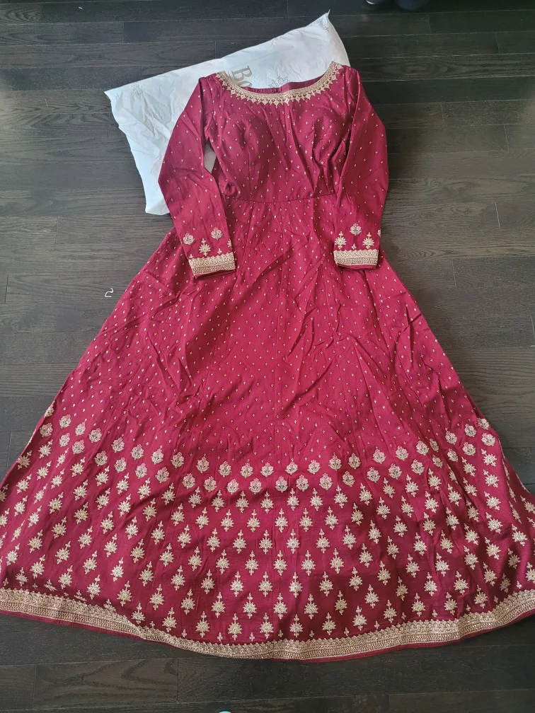 Burgundy & Gold Anarkali Dress image indicator(2)