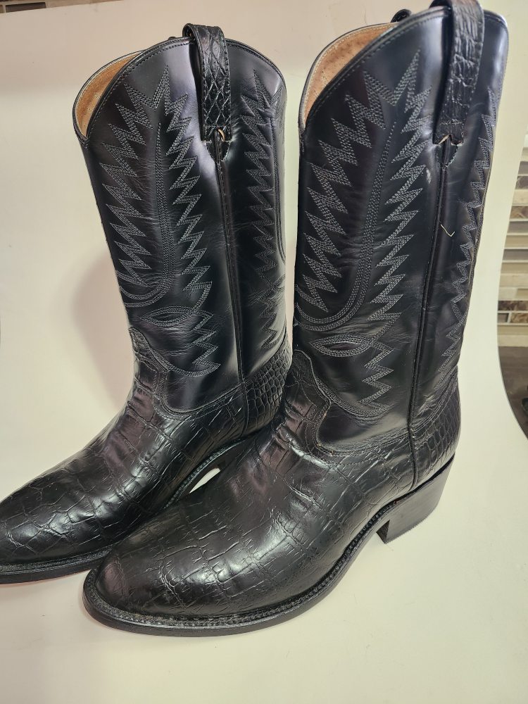 Tom Houston Black Leather Cowboy Boots