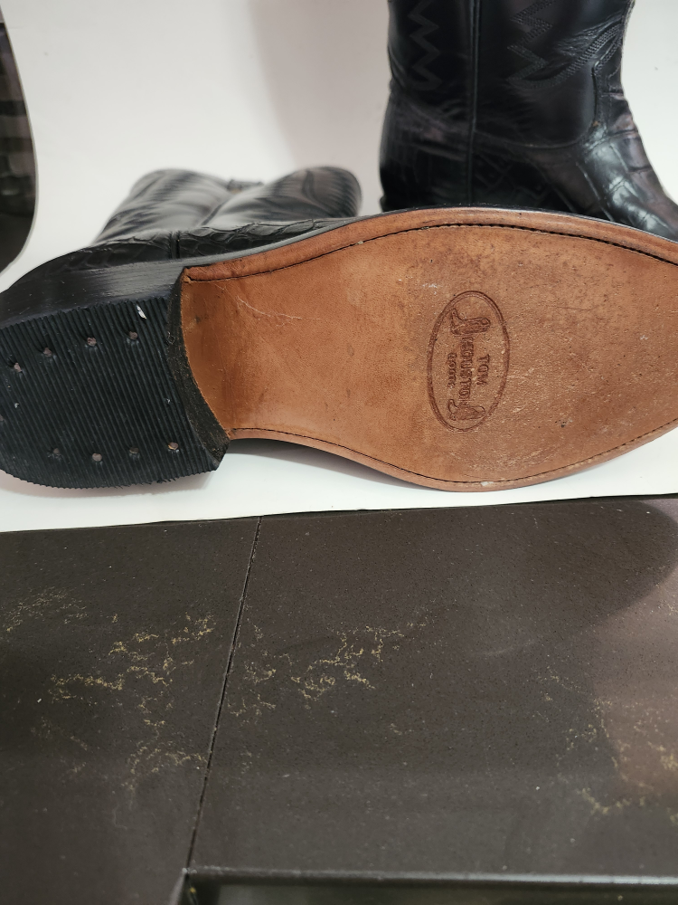 Tom Houston Black Leather Cowboy Boots - photo 3