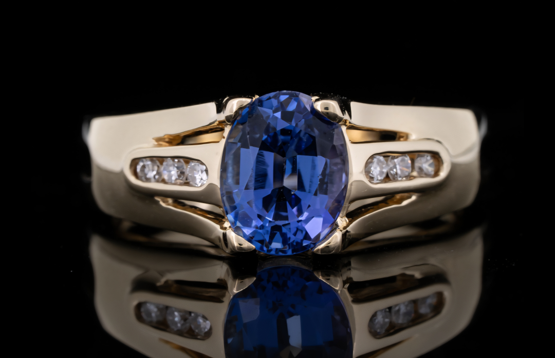 Blue Tanzanite & Diamond Gold Ring