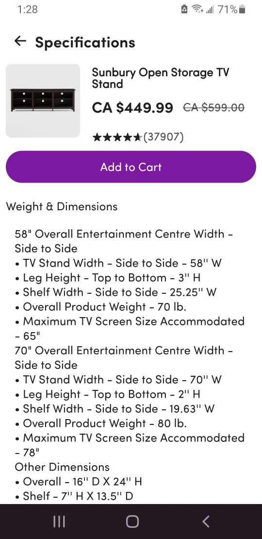 Sunbury Open Storage TV Stand for TVs upto 70" (Expresso) - photo 4