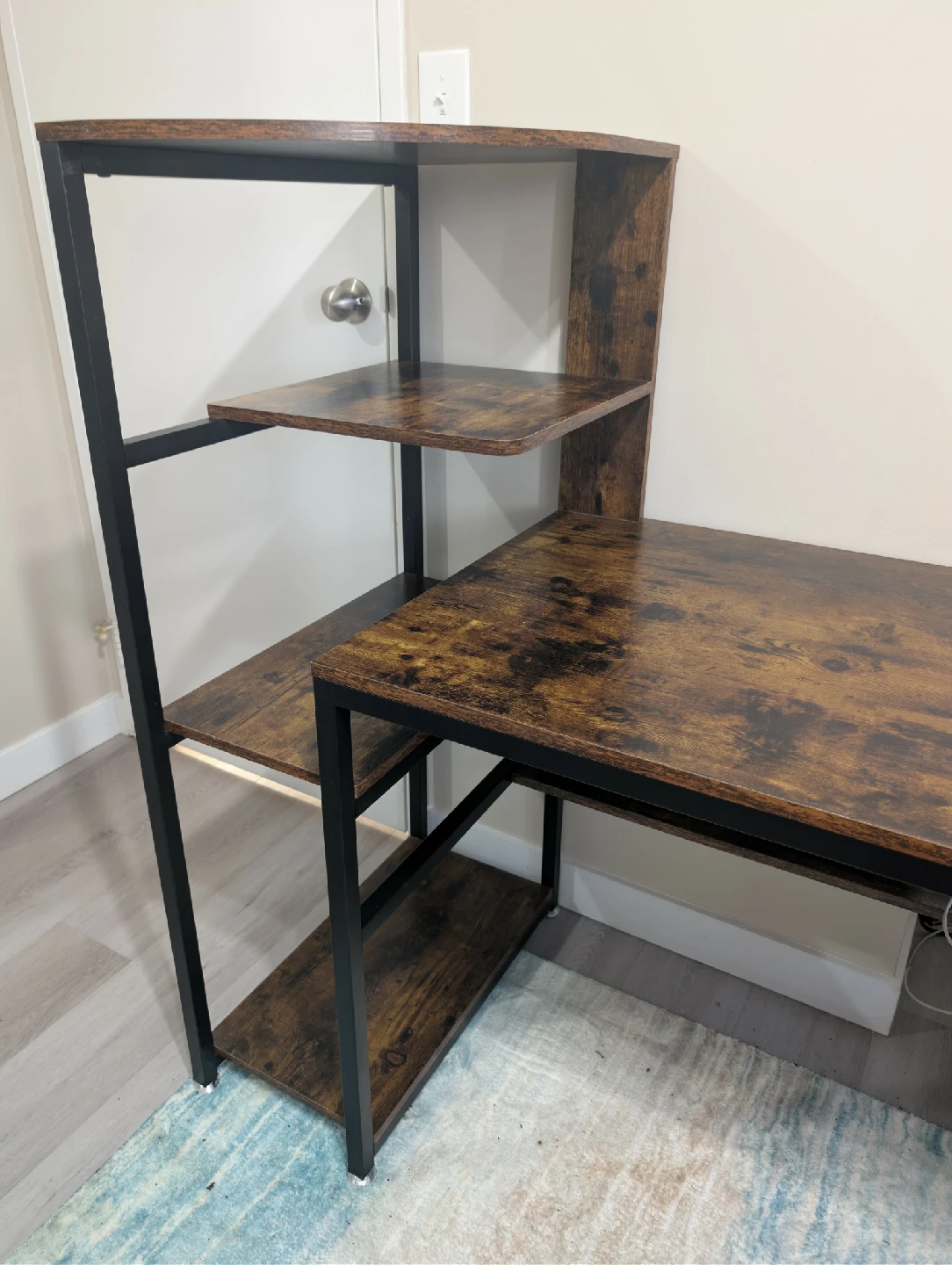 Rustic Brown Computer Desk with Shelves - photo 3
