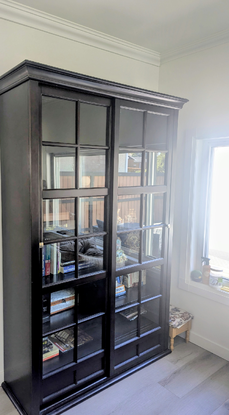 Dark Brown Solid Wood Display Cabinet with Sliding Glass Doors - photo 3
