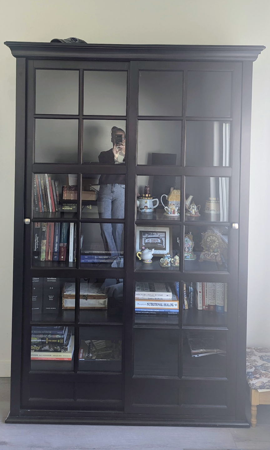 Dark Brown Solid Wood Display Cabinet with Sliding Glass Doors - photo 2