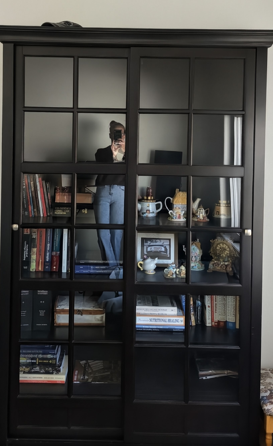 Dark Brown Solid Wood Display Cabinet with Sliding Glass Doors