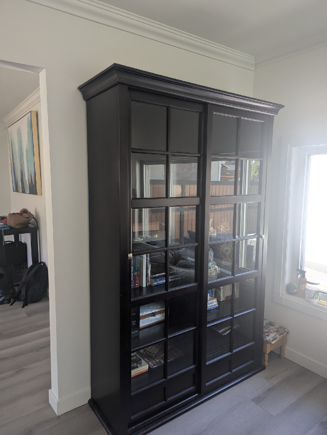 Dark Brown Solid Wood Display Cabinet with Sliding Glass Doors - photo 5