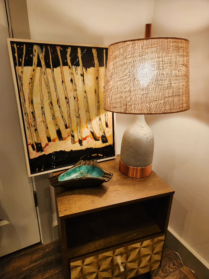 Modern Table Lamp - Concrete Base, Burlap Shade image indicator(2)