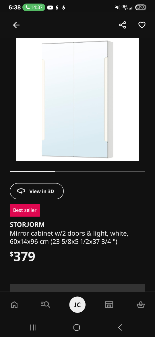 IKEA STORJORM Mirror Cabinet w/2 Doors & Light, White - photo 2