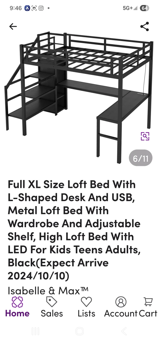 Isabelle & Max Full XL Loft Bed with Desk - Black
