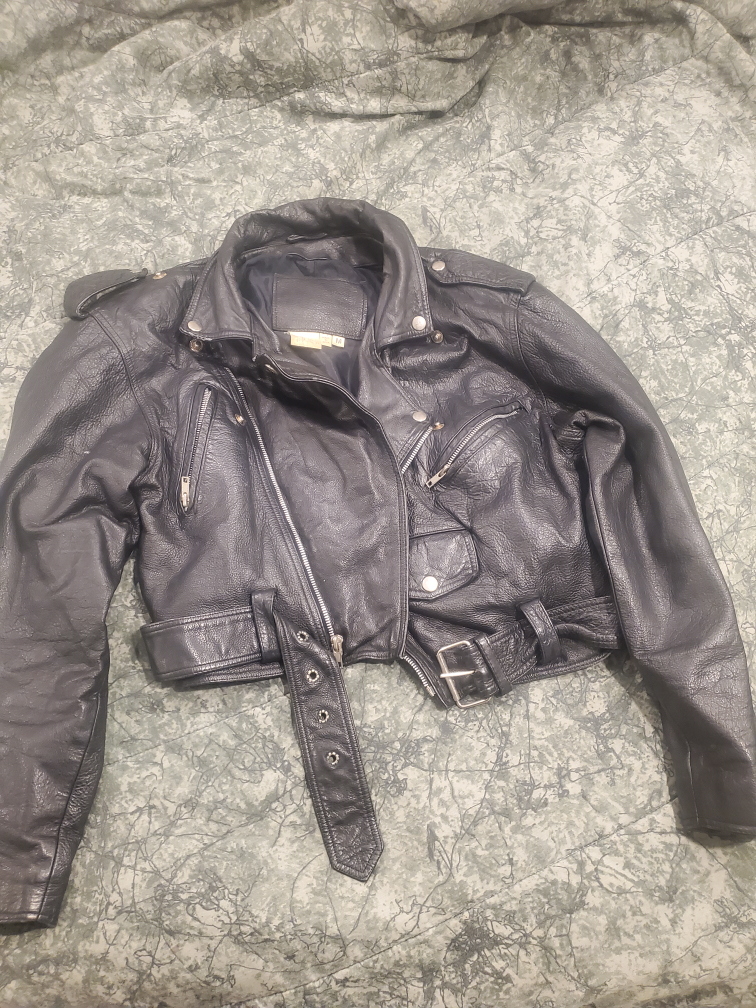 Black Leather Biker Jacket - Size M - photo 2