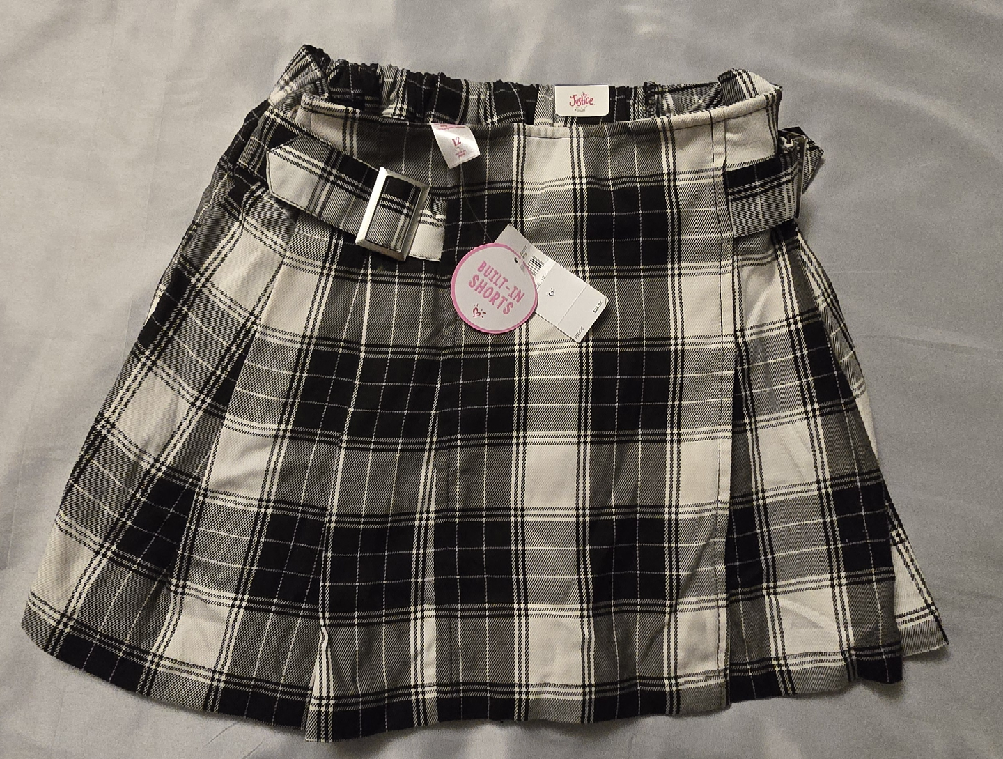 NEW! Justice Plaid Skirt with Built-in Shorts! - Size 12 Youth