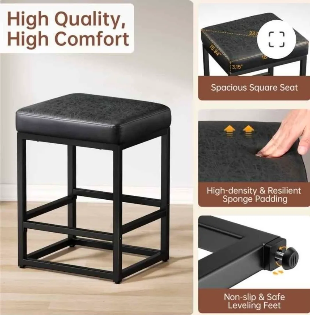 Raynesys Black Faux Leather Bar Stool - Set of 2 image indicator(2)