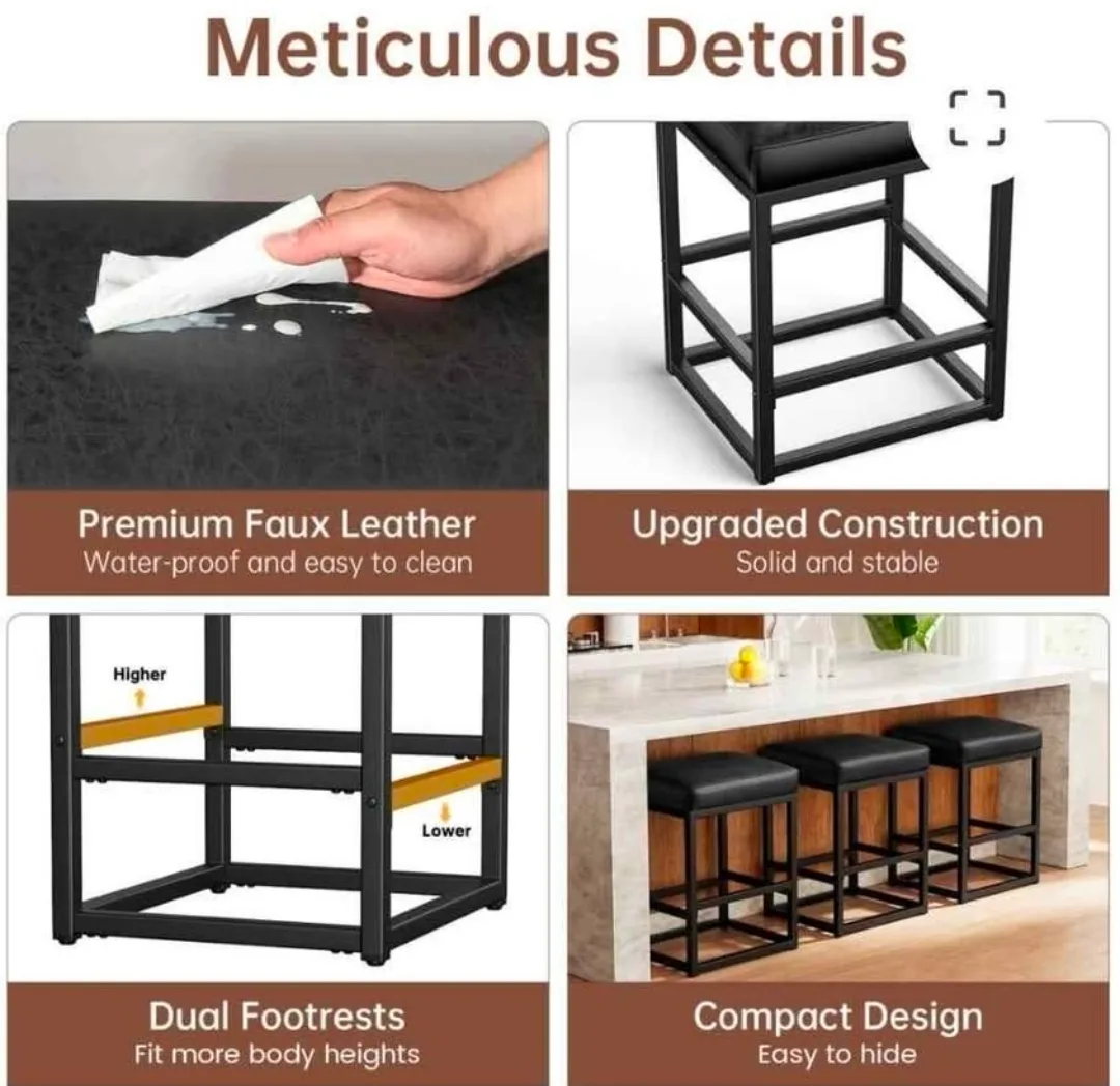 Raynesys Black Faux Leather Bar Stool - Set of 2 image indicator(4)