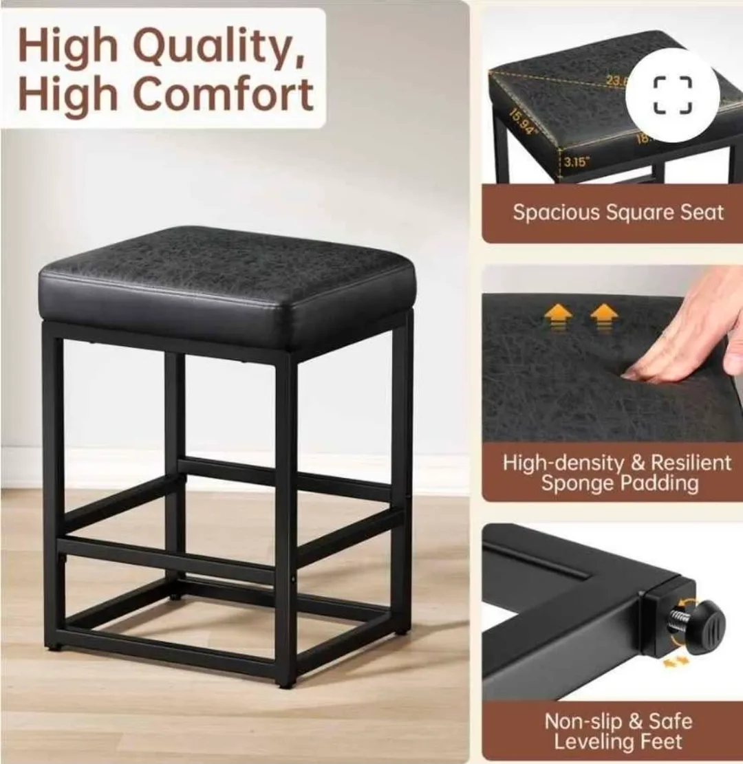 Raynesys Black Faux Leather Bar Stool - Set of 2 image indicator(6)