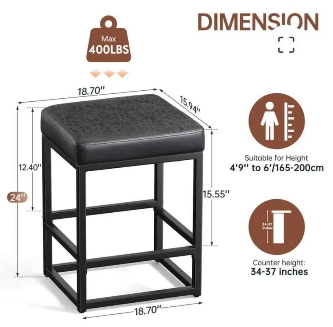 Raynesys Black Faux Leather Bar Stool - Set of 2 image indicator(7)