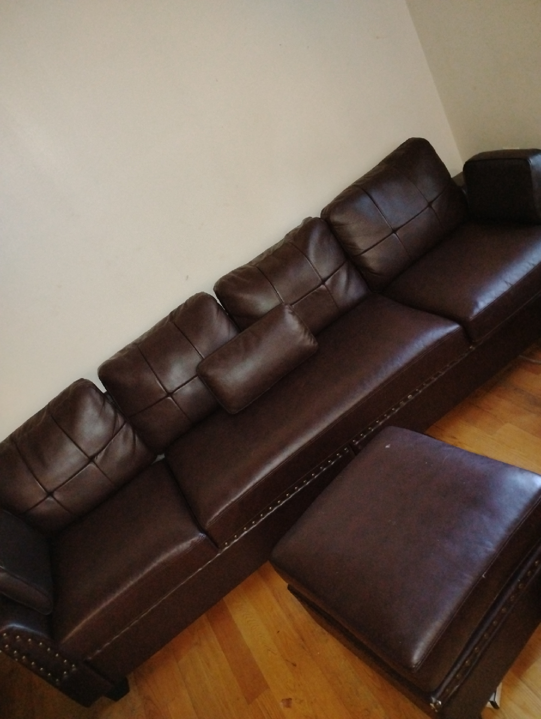 Brown Leather Sofa with Ottoman - photo 2