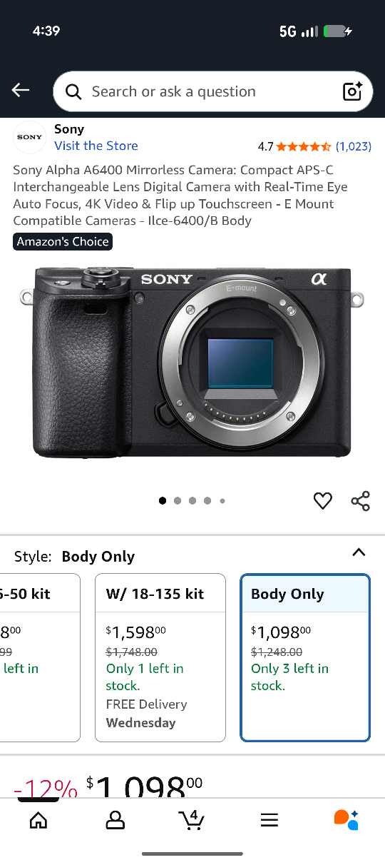 Sony Alpha A6400 Mirrorless Camera Body