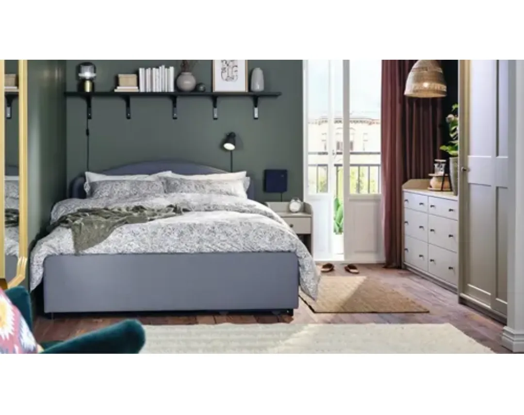 IKEA Hauga Bed Frame - Grey, Queen Size with mattress image indicator(2)