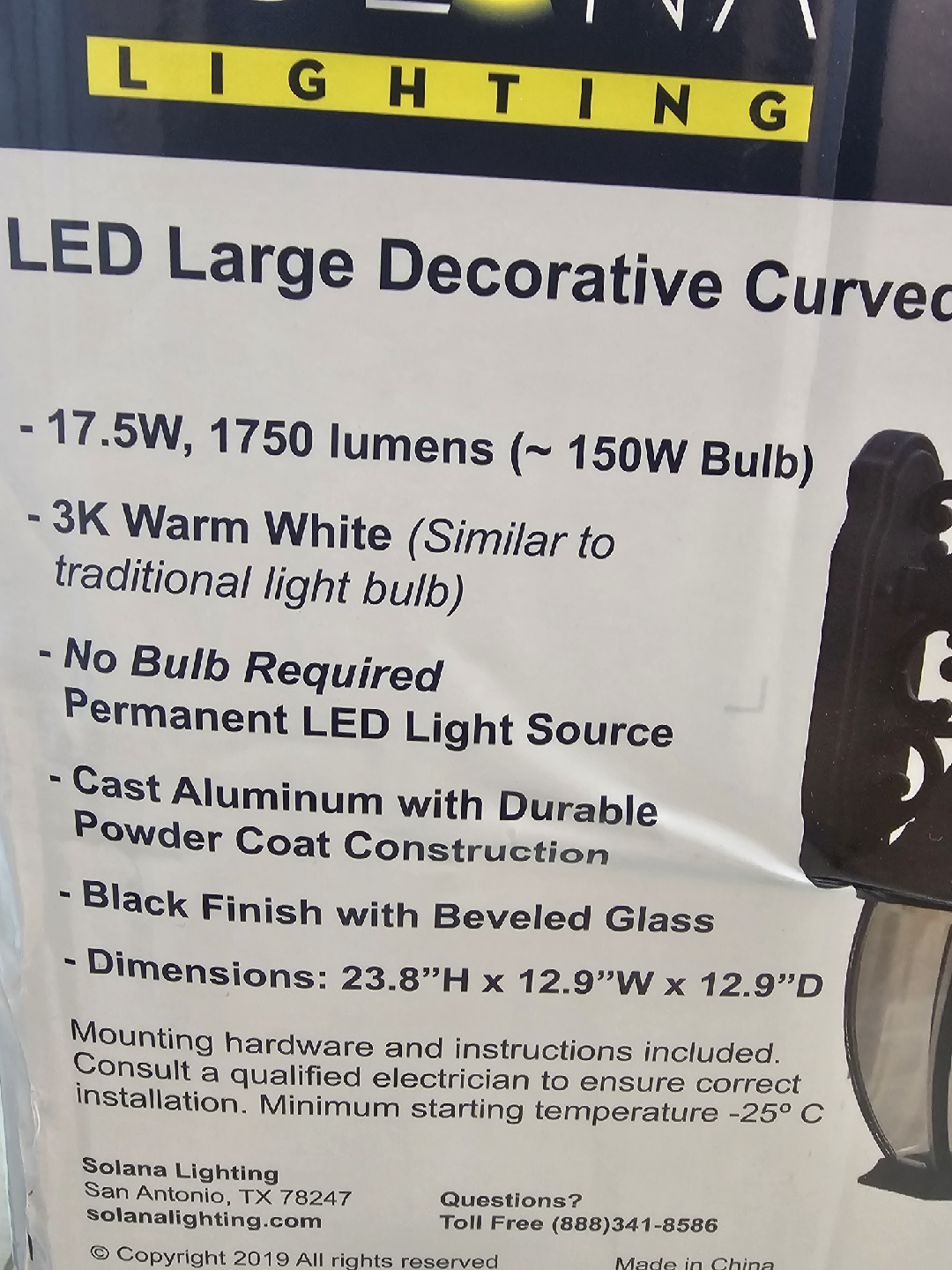 Solana Lighting LED Large Decorative Curved Glass Down Light
