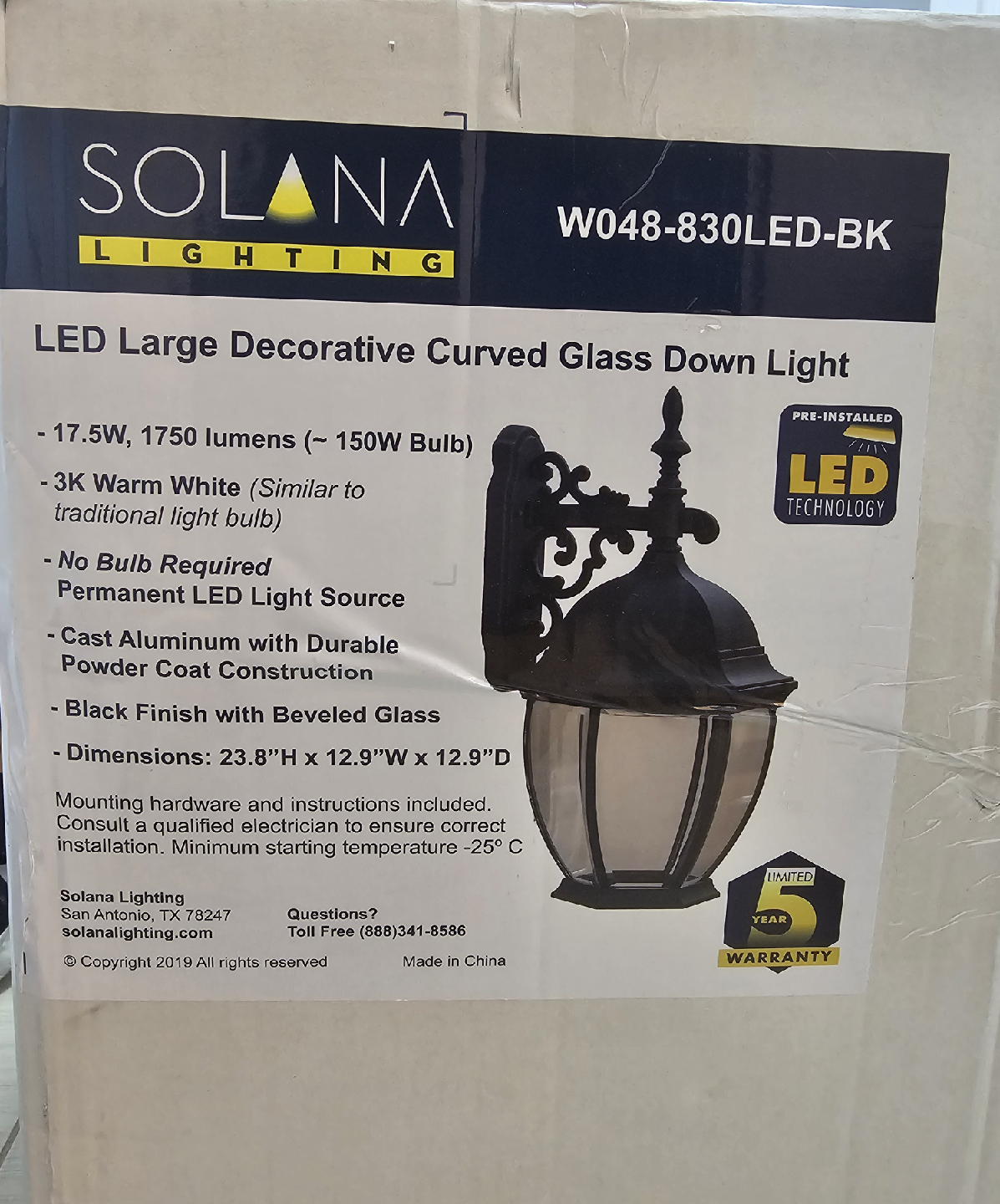 Solana Lighting LED Large Decorative Curved Glass Down Light - photo 2