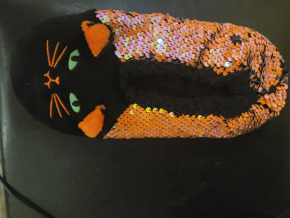 Halloween Black Cat Sequin Slippers