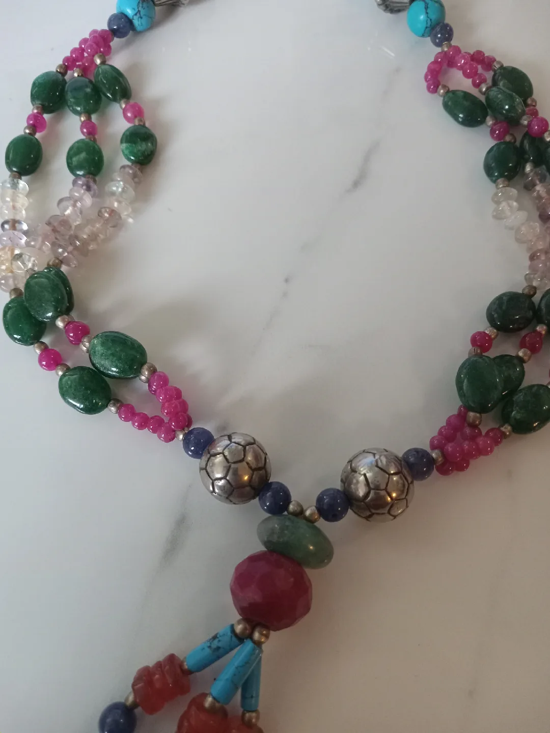 Beaded Necklace - Turquoise, Green, Pink thumbnail