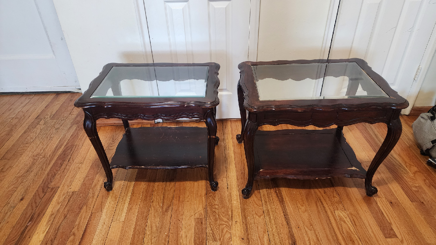 Pair of Vintage Glass Top End Tables