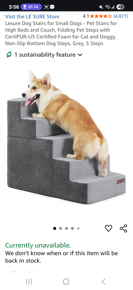 Lesure 5-Step Dog Stairs - Grey