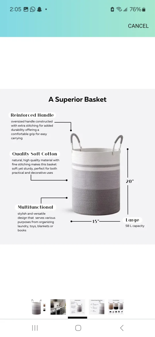 Large Grey & White - Black & White Household Basket - 58L image indicator(2)