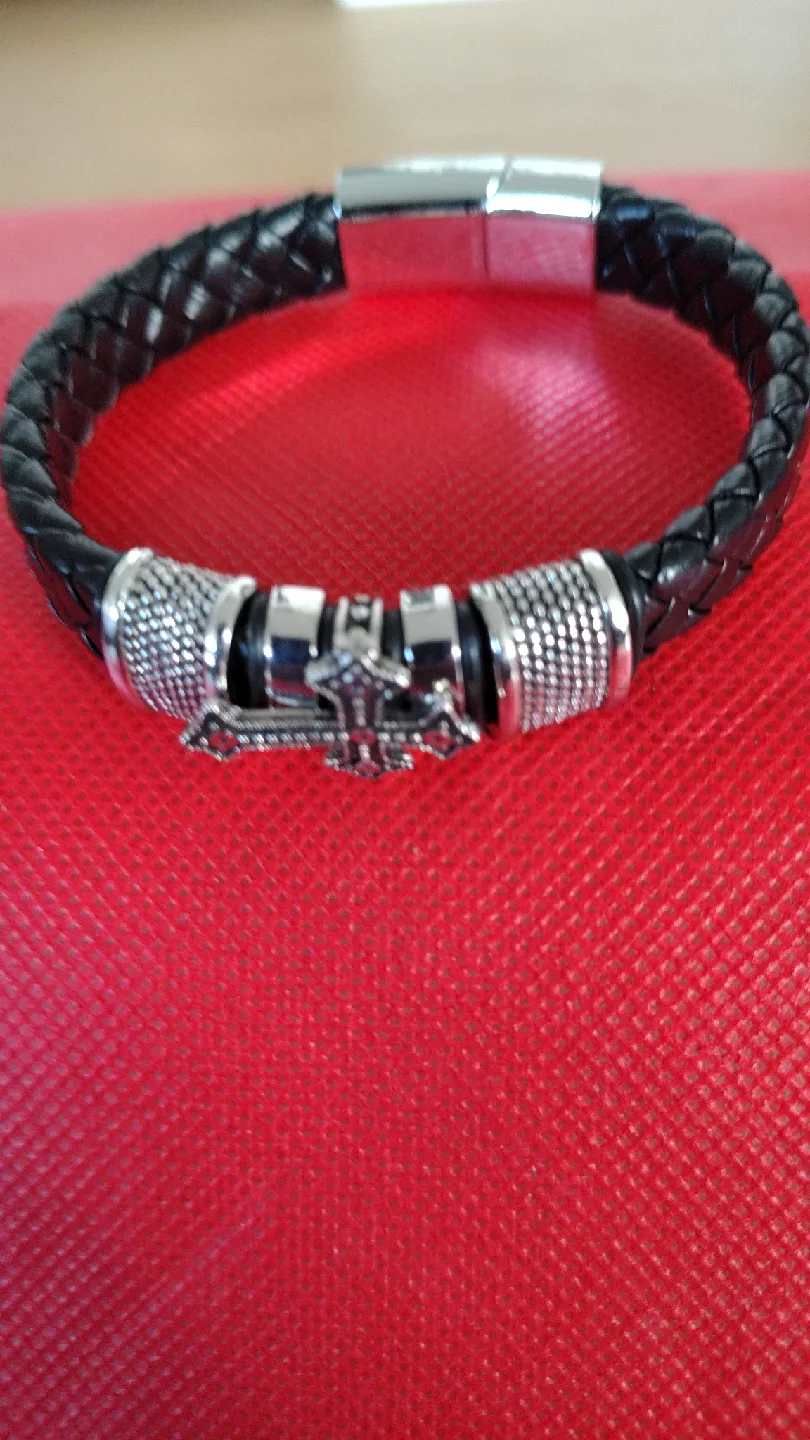 Braided Leather Bracelet with Silver Accents thumbnail