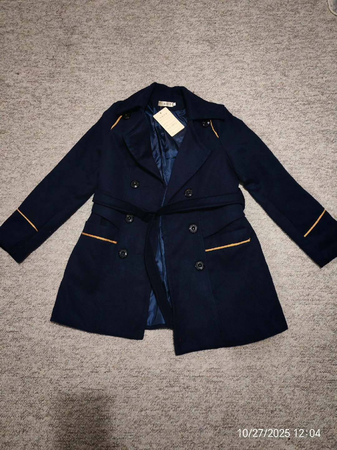 Navy Blue Trench Coat with Belt - photo 3