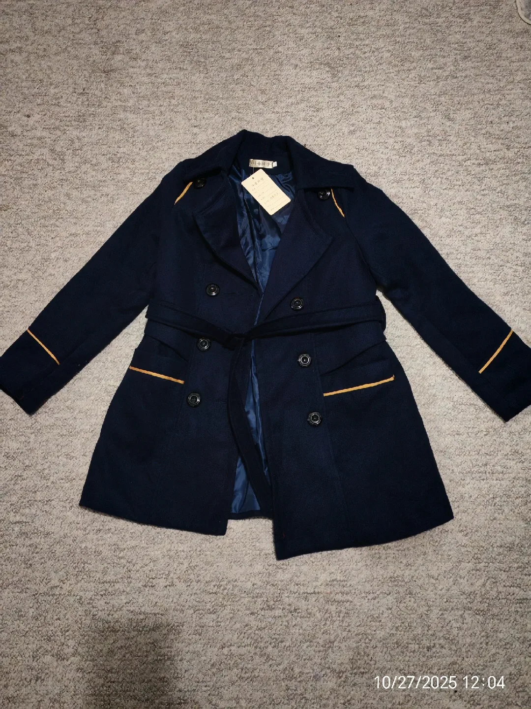 Navy Blue Trench Coat with Belt image indicator(3)