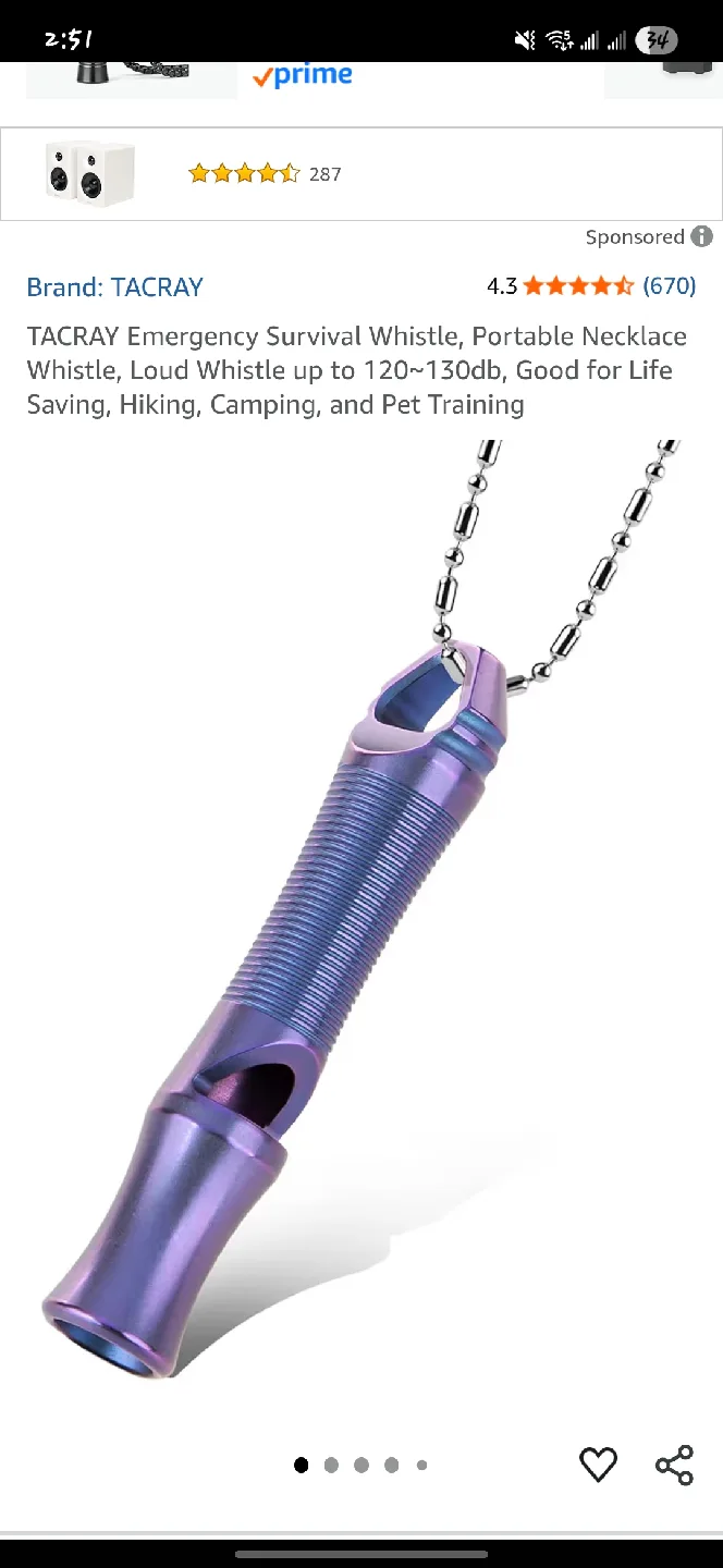 TACRAY Emergency Survival Whistle - Purple Blue image indicator(5)