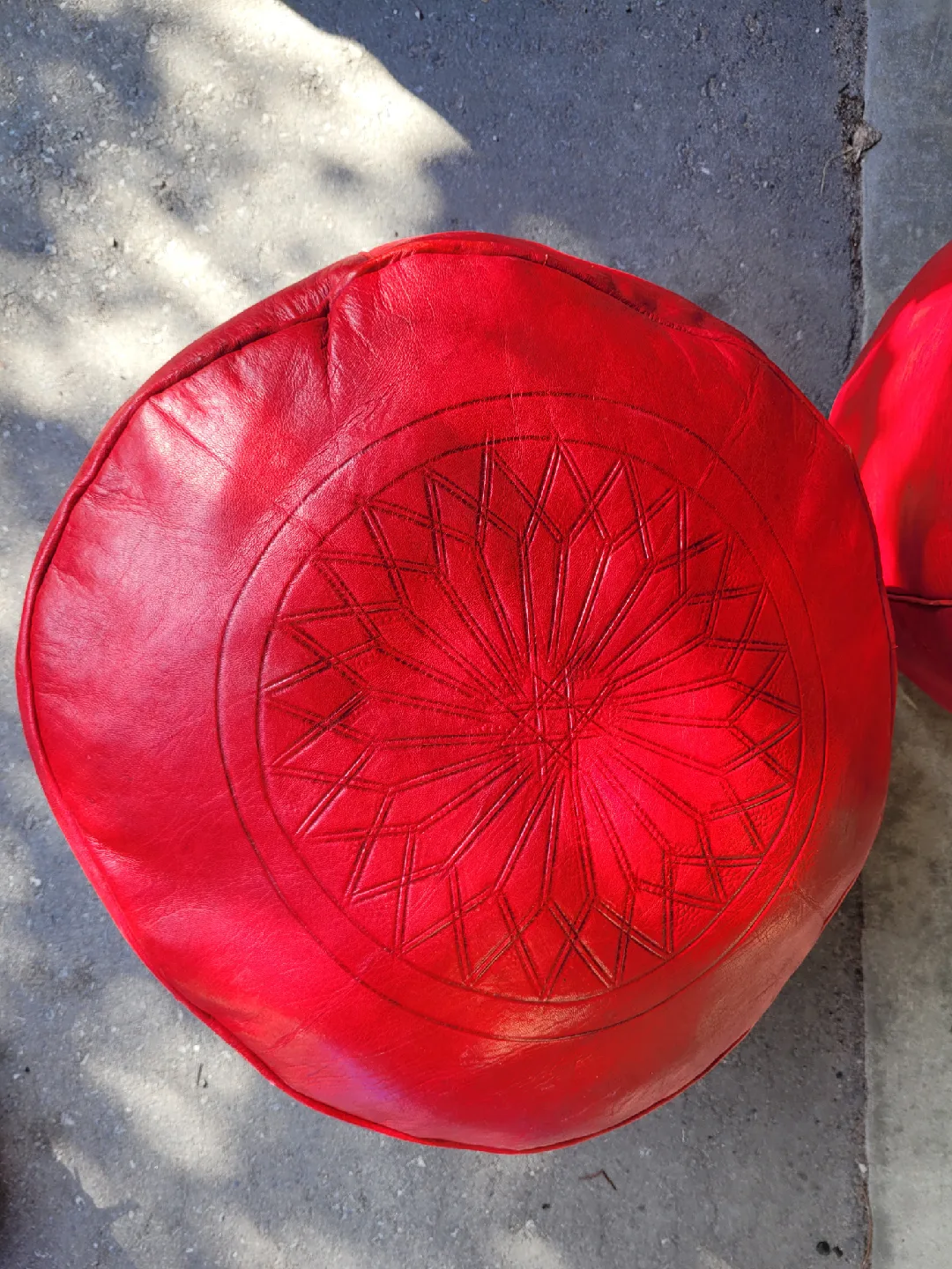 Red Leather Pouf Ottoman - Set of 2 image indicator(3)