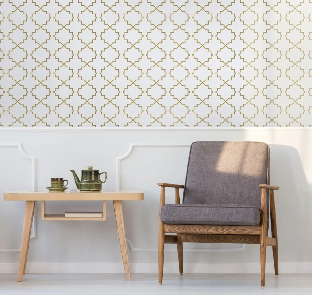 Set of 2 Geometric Gold & White Peel & Stick Wallpaper 13"×78.7" - photo 2