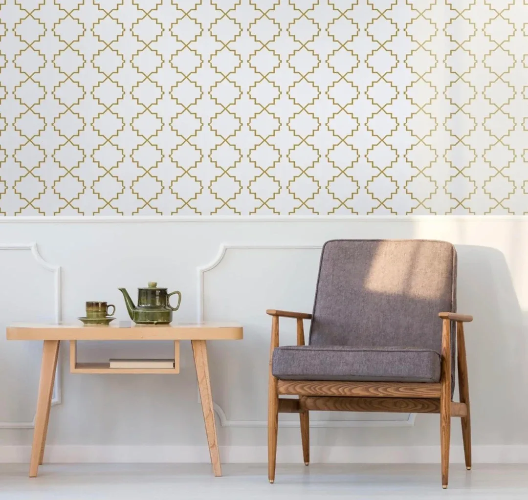 Set of 2 Geometric Gold & White Peel & Stick Wallpaper 13"×78.7" image indicator(2)