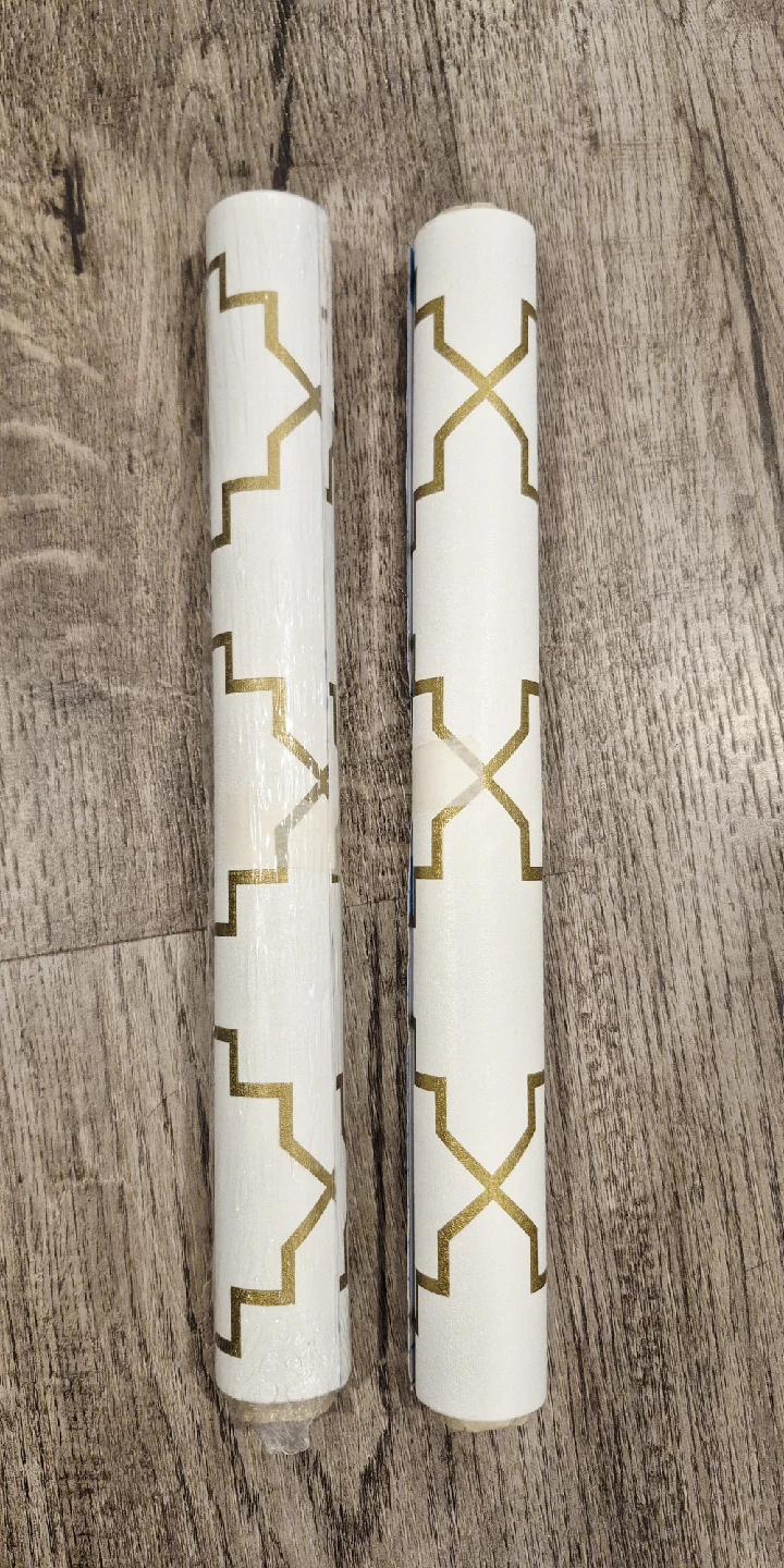 Set of 2 Geometric Gold & White Peel & Stick Wallpaper 13"×78.7" - photo 3