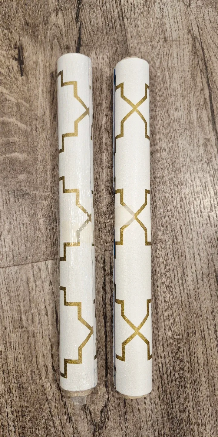 Set of 2 Geometric Gold & White Peel & Stick Wallpaper 13"×78.7" image indicator(3)