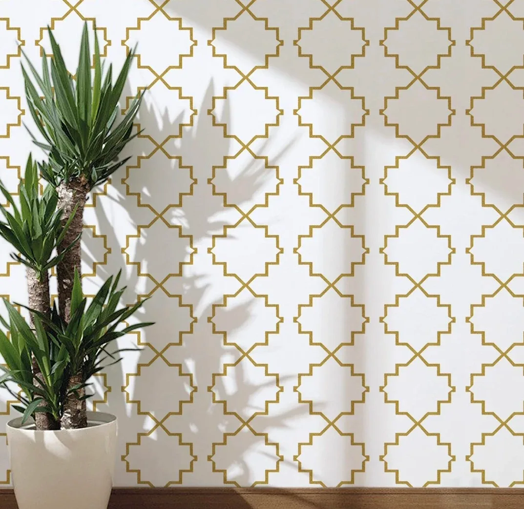 Set of 2 Geometric Gold & White Peel & Stick Wallpaper 13"×78.7" image indicator(6)