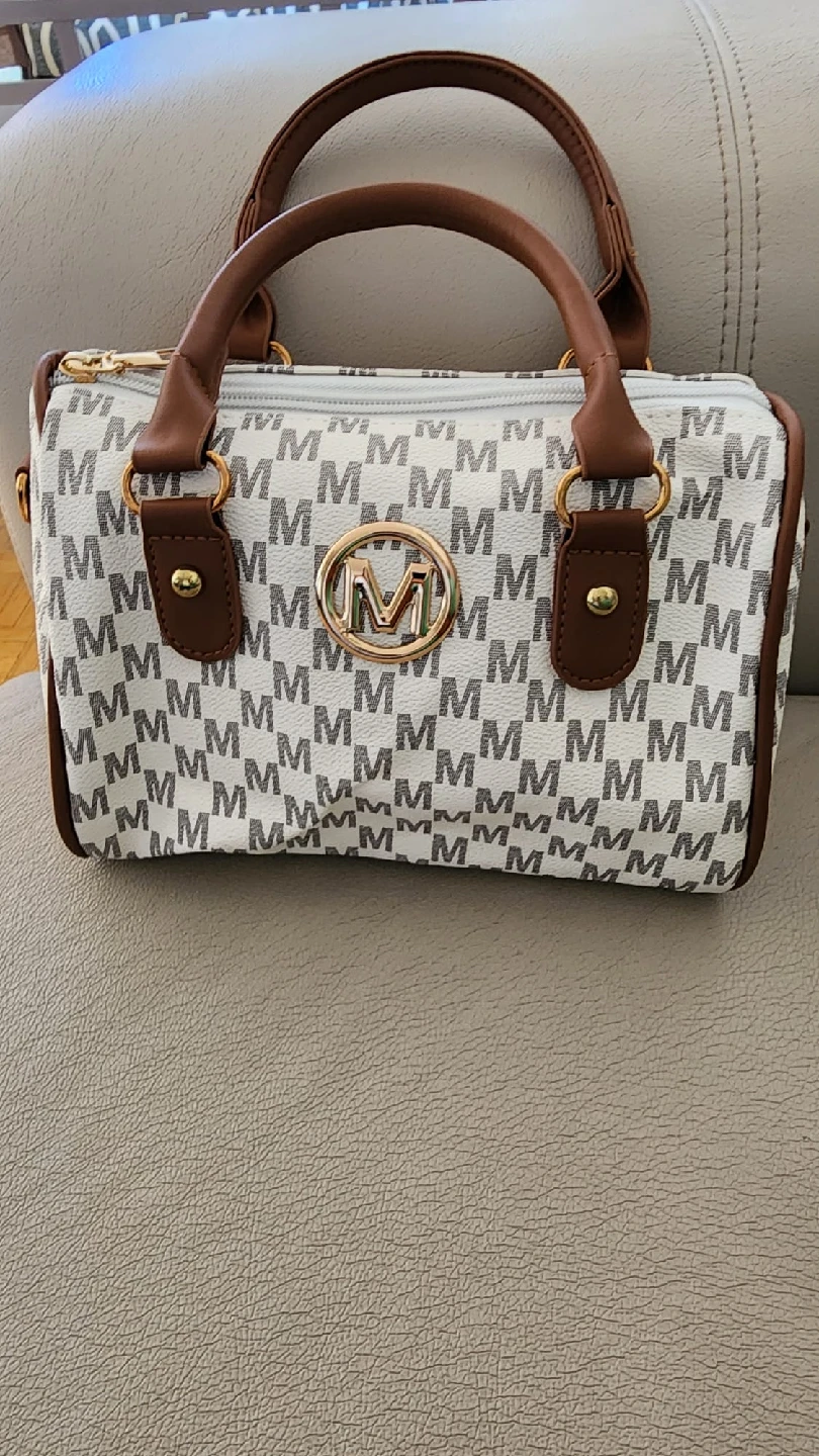 White & Brown "M" Pattern Handbag - photo 4