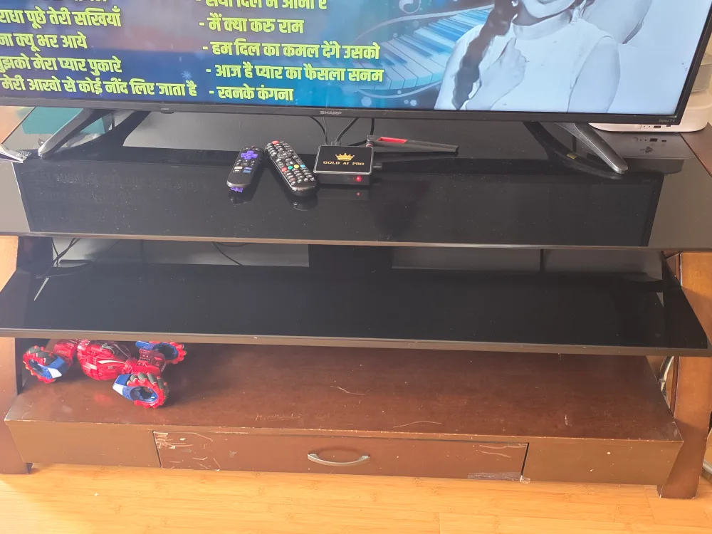 Brown & Black Glass Top TV Stand image indicator(2)