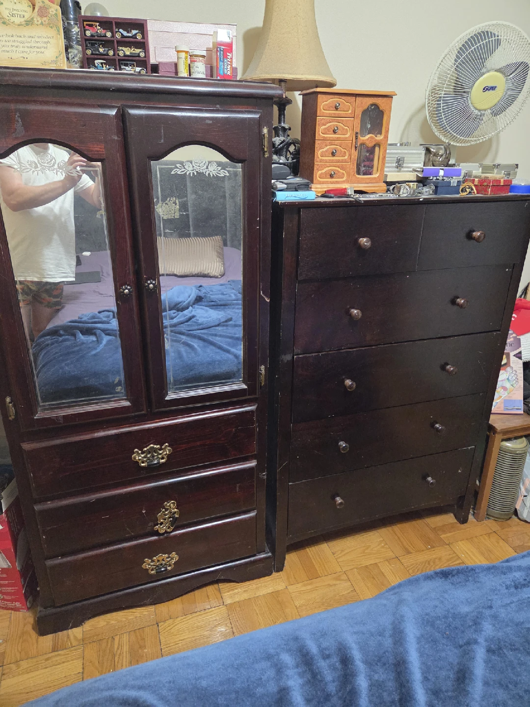 Dark Wood Wardrobe and Dresser Set