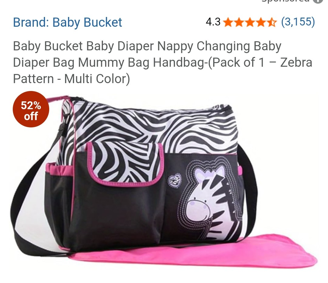 Baby Bucket Diaper Bag - Zebra Pattern