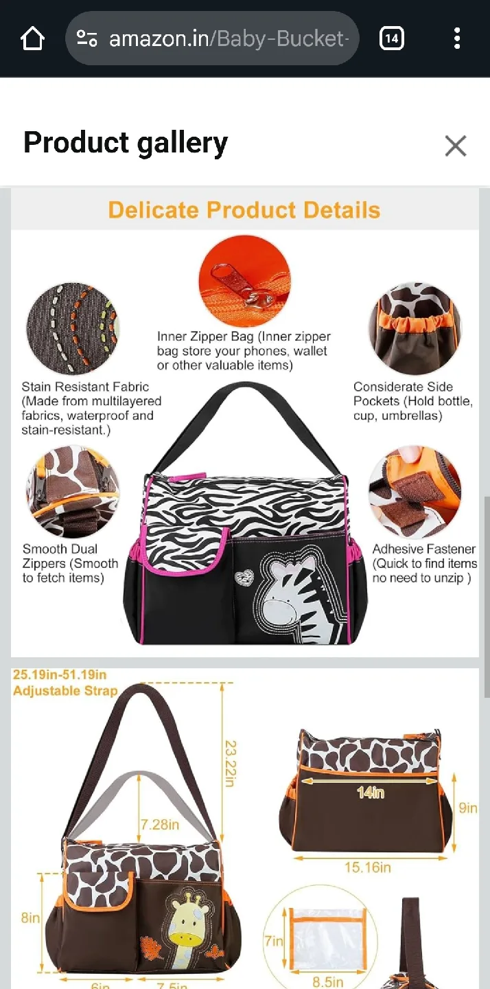 Baby Bucket Diaper Bag - Zebra Pattern image indicator(2)