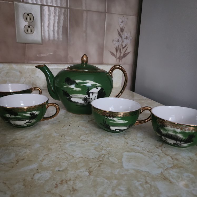 Vintage Green Tea Set with Teapot - photo 2